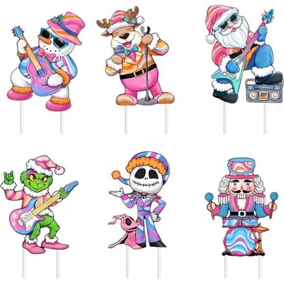 6 Pcs Christmas Rock and Roll Music Yard Sign with Stakes,...
